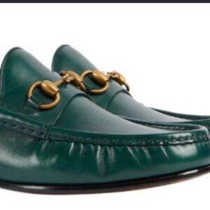 Gucci Emerald Leather Slip-Ons with Gold Detail
